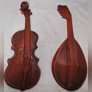 Vintage MCM cast metal Violin and Mandolin wall decor.